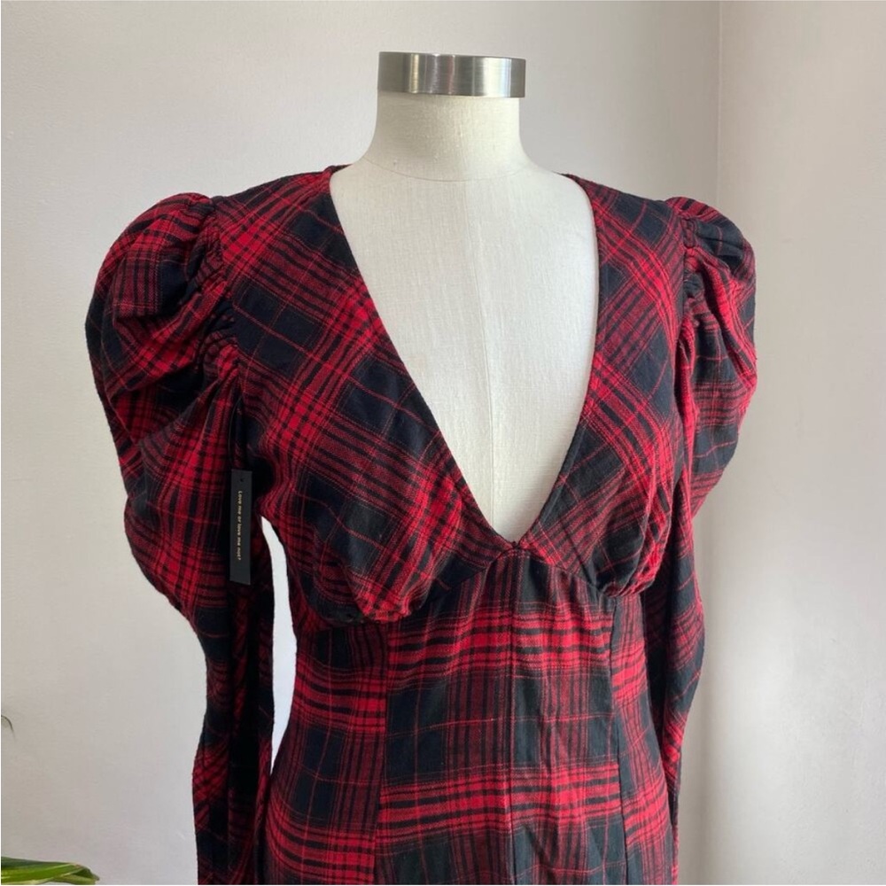 AFRM Red and Black Plaid Long Sleeve Dress